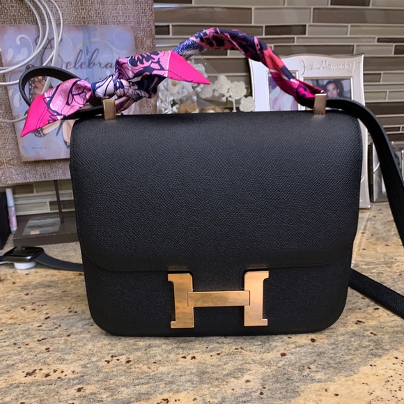 hermes constance 24 black epsom rose gold